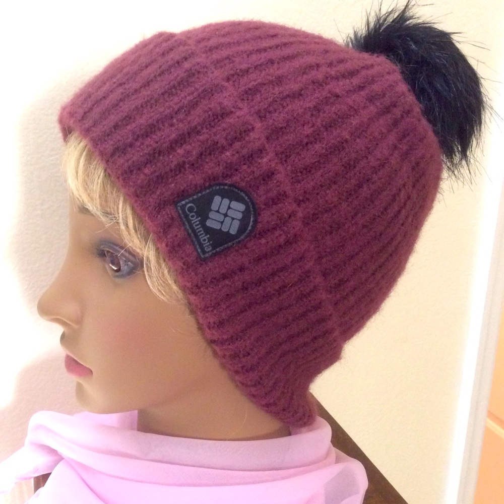 Columbia Faux Fur Pompom Knit Cuff Beanie OS